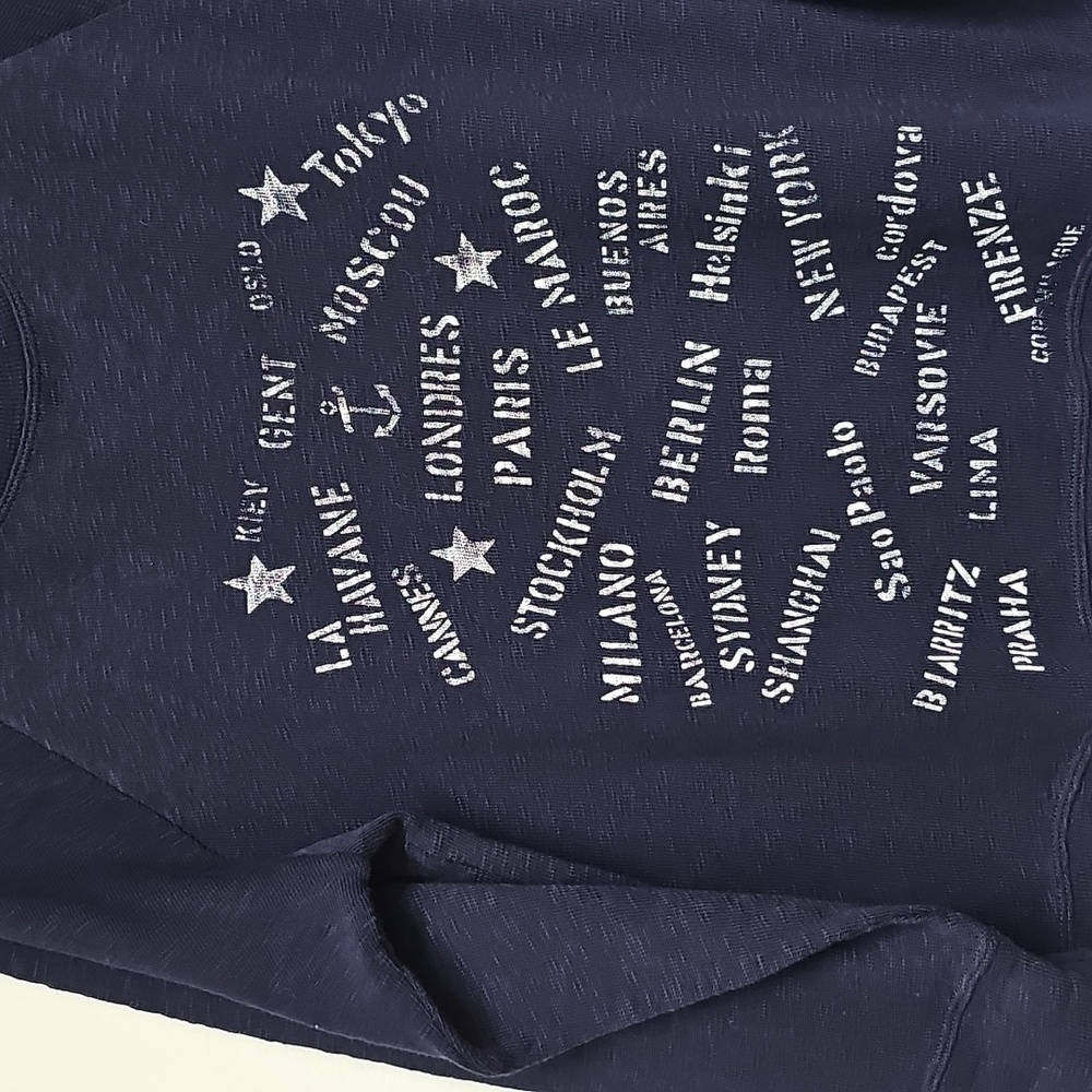 J. Crew Port of Call, Slub Cotton Sweatshirt, City Names, Navy Blue, Sz L, NEW - Picture 2 of 9